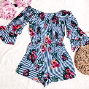 FLASH SALE!! 🌟 Navy & White Striped Floral Romper